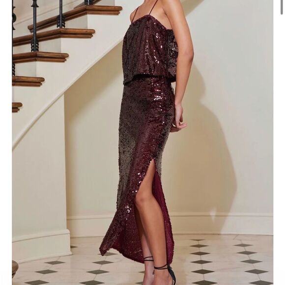 Anthropologie Bishop + Young Sublime Sequin Slip Skirt – Burgundy Small | $145 - Picture 1 of 7